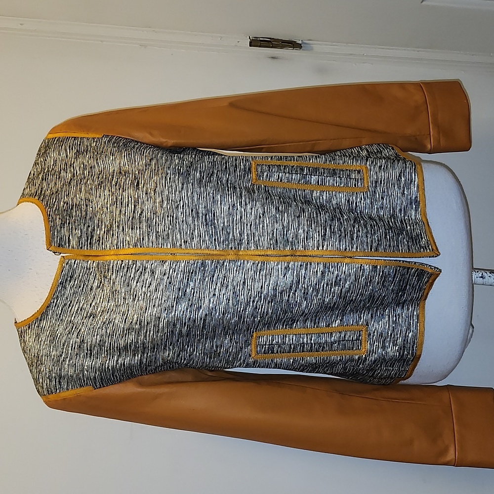 Doncaster Leather & Silk Tweed Jacket Blazer Colarless
